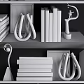 Stylish Bookshelf Display With Books Magazines Trophies And Decorative Sculptures