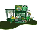 Fashion Spring Markets With Green Kiosk Frog Dolls Shopping Cart Product Shelves And Green Plants