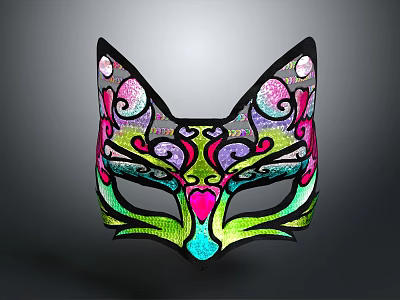 Colorful Cat Mask With Intricate Swirl Patterns And Sparkling Decorative Design 3d model