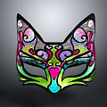 Colorful Cat Mask With Intricate Swirl Patterns And Sparkling Decorative Design