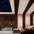 Modern Home Theater Interior With Starry Ceiling Wooden Walls Comfortable Sofas And Marble Decorations