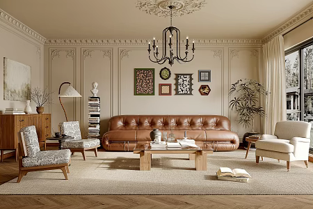 French retro living room living room 3d model