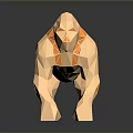 Low Poly Golden Gorilla Sculpture With Geometric Design On Reflective Surface