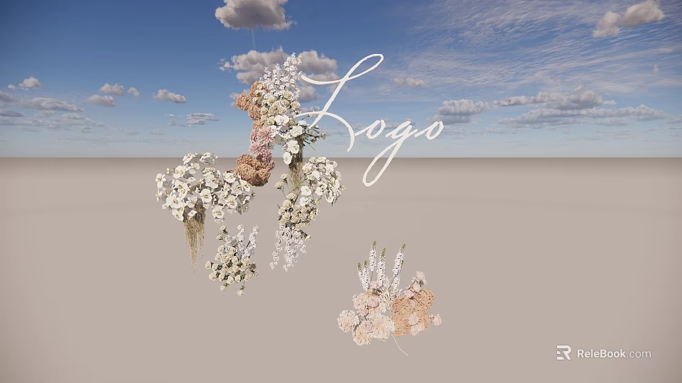 Elegant Vase Flowers With Various Floral Decorations And Cloudy Sky Background 3d model 