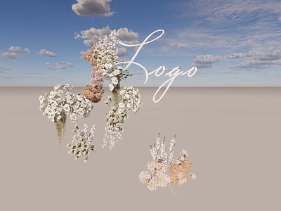 Elegant Vase Flowers With Various Floral Decorations And Cloudy Sky Background 3d model