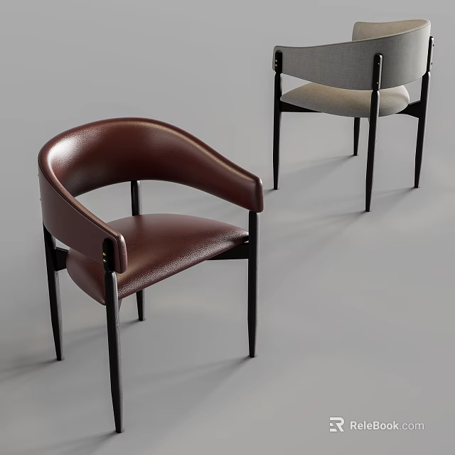 Modern Single Chairs Featuring Deep Red Leather And Light Gray With Black Legs 3d model