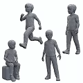Different Poses of Young Boy Wearing Orange T-Shirt and Blue Jeans