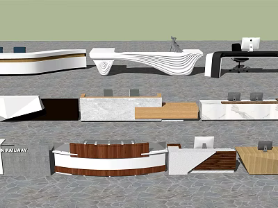 Reception Desks Various Designs Modern Styles With Marble Wooden Surfaces Curved Shapes And Functional Drawers 3d model