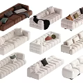 Modern Multi Seat Sectional Sofas In Brown And White With Decorative Pillows And Blankets 3d model