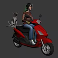 Woman Joyfully Riding Red Scooter With Small Dog On Back Seat