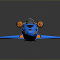 Blue And Yellow Spacecraft With Dual Engines For Cosmic Exploration