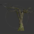 Wooden Tree Trunk With Stone Base And Branch Structure Featuring Small House Design 3d model