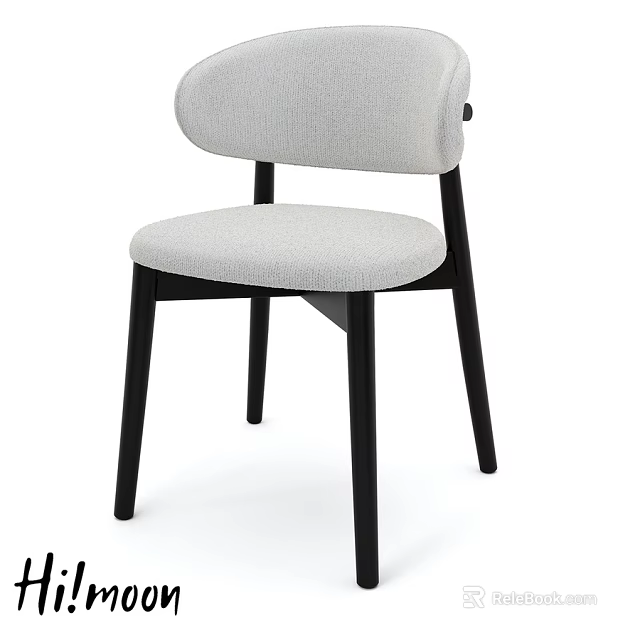 Modern Single Chair With Light Gray Fabric Upholstered Seat And Black Wooden Legs 3d model 