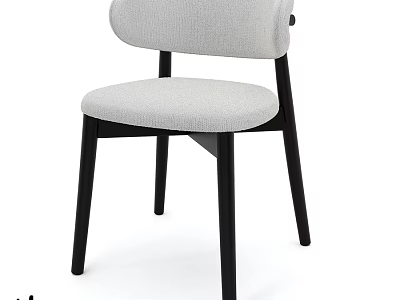 Modern Single Chair With Light Gray Fabric Upholstered Seat And Black Wooden Legs 3d model