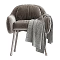 Light Beige Velvet Single Sofa With Armrest And Metal Legs Knitted Blanket