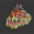 Golden Mythical Mountain 3D Model With Ornate Weapon Decorations And Rocky Textures
