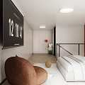 Apartment Interior Featuring Wall Clock Brown Chair White Bed Green Teddy Bear And Red Balloon