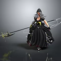 Hooded Fantasy Witch Character With Gray Hair Black Robe And Staff With Mythical Creature Motifs