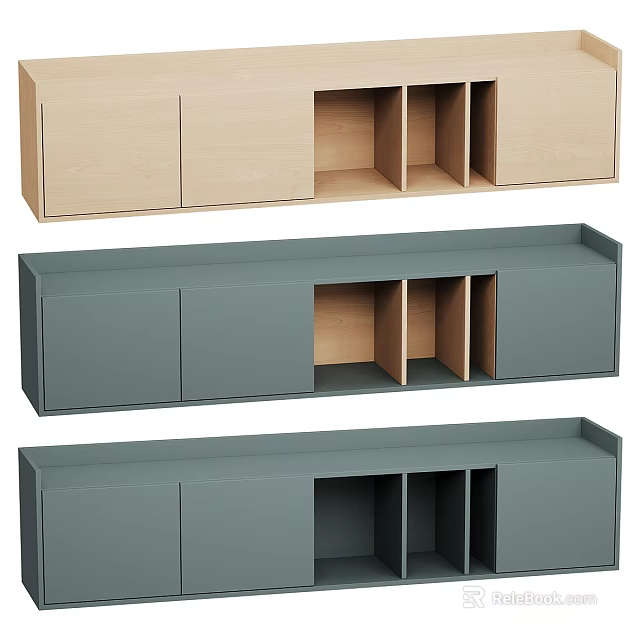 Modern Storage Cabinets With Drawers Open Compartments And Wooden Gray Finishes 3d model 
