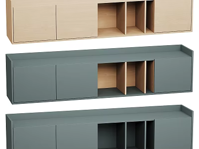 Modern Storage Cabinets With Drawers Open Compartments And Wooden Gray Finishes 3d model