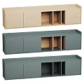 Modern Storage Cabinets With Drawers Open Compartments And Wooden Gray Finishes