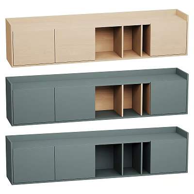 Modern Storage Cabinets With Drawers Open Compartments And Wooden Gray Finishes 3d model