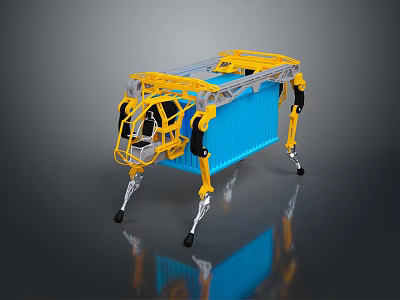 Mechanical Robotic Structure With Yellow Frame Blue Body And Mechanical Legs 3d model