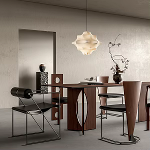 Middle Ancient Style Dining Table and Chair Combination Dining Table Dining Chair Chandelier Ornaments Combination Floral Art 3d model