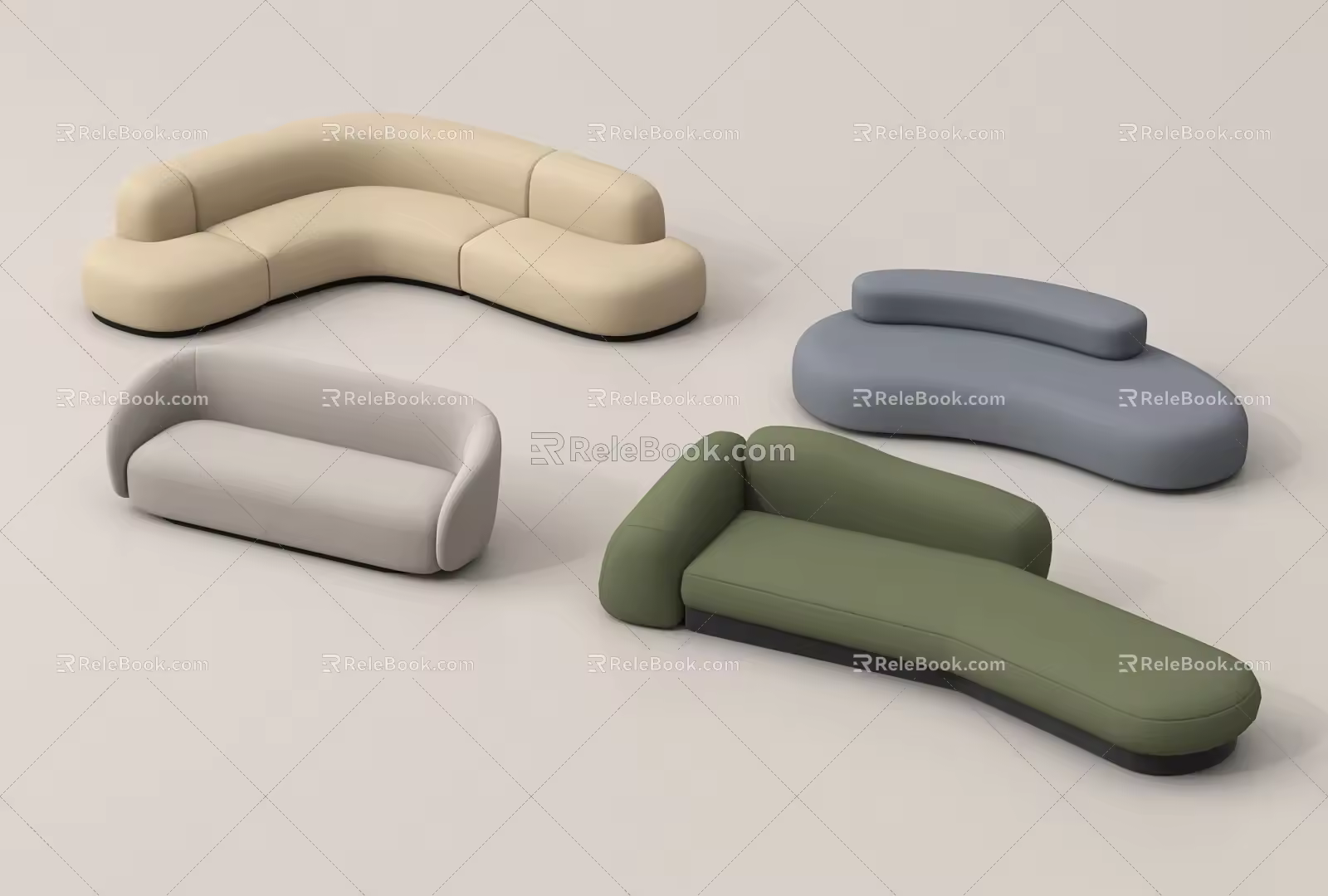 Modern special-shaped sofa multi-person curved sofa fabric 3d model