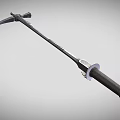 Long Handle Sickle Weapon With Metal Construction Sharp Blade And Decorative Carvings