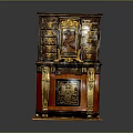 Antique Ornate Chest of Drawers With Dark Wood Gold Accents And Carved Details