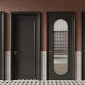 Black Doors In Various Styles With Brown Wall White Tiles And Checkered Floor