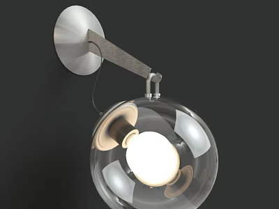 Modern Wall Sconce With Silver Metal Base And Transparent Glass Orb Illuminated Bulb 3d model