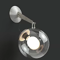 Modern Wall Sconce With Silver Metal Base And Transparent Glass Orb Illuminated Bulb