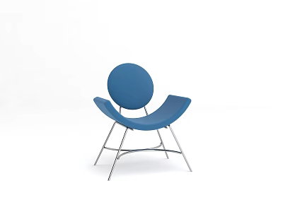 Blue Modern Leisure Chair With Round Backrest And Metal Frame Design 3d model