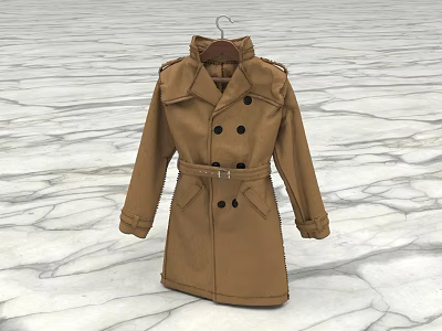 Brown Double Breasted Trench Coat With Belted Waist And Long Classic Design 3d model