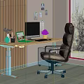Modern Home Office With Wooden Desk Computer Chair And Large Window View