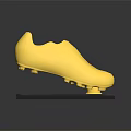 Golden Football Boot Displayed On Black Base With Shiny Reflective Surface 3d model