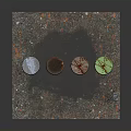 Colored Food Storage Containers With Scattered Debris On Dark Surface