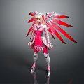 Game Movie Character In Pink Outfit With Silver Armor Red Feathered Wings Fantasy 3D Design