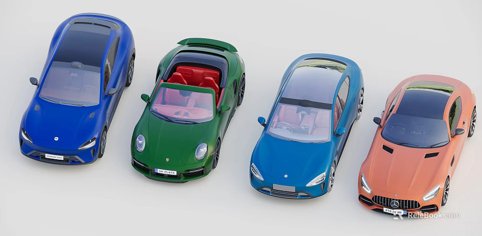 Colorful Sports Car Models Collection With Blue Green And Orange Designs 3d model 