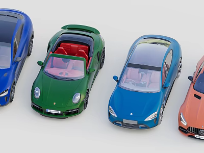 Colorful Sports Car Models Collection With Blue Green And Orange Designs 3d model