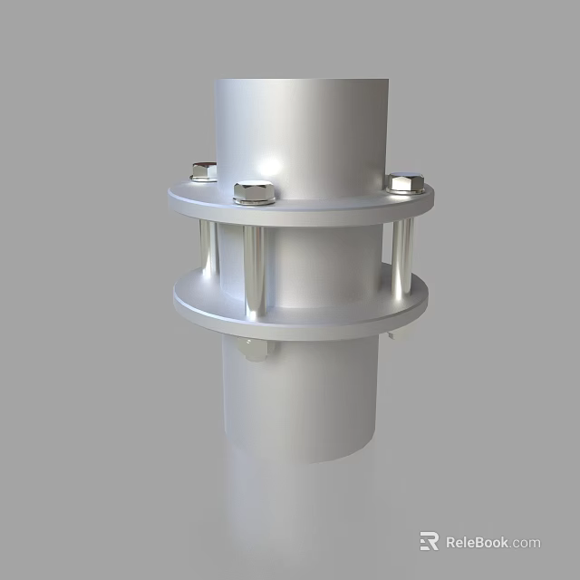 Stainless Steel Cylindrical Industrial Equipment With Flange And Bolt Assemblies 3d model 