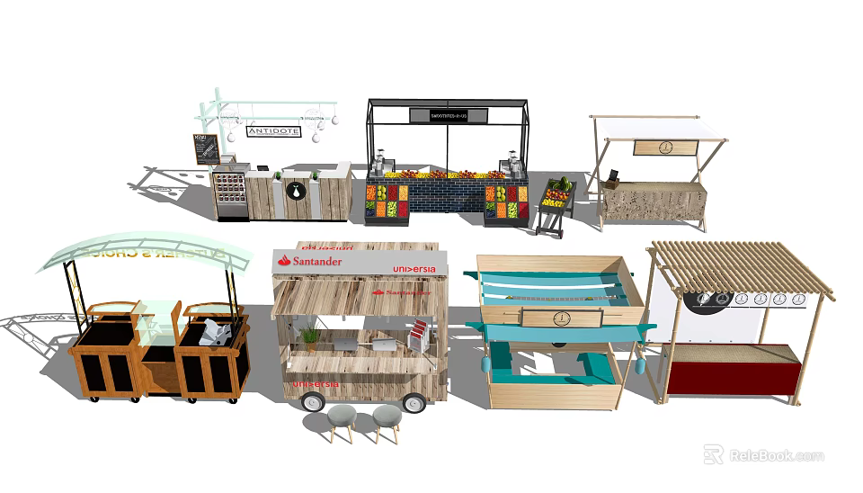 Commercial Mobile Food Stalls And Vending Carts With Various Outdoor Retail Designs 3d model 