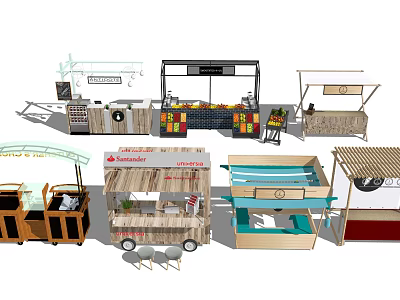 Commercial Mobile Food Stalls And Vending Carts With Various Outdoor Retail Designs 3d model