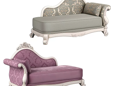 European Style Carved Upholstered Chaise Lounge With Decorative Patterns And Soft Fabric 3d model