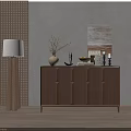 Entryway Wooden Console Table With Decorative Vase Lamp Wall Art And Modern Home Decor