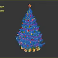 Green Christmas Tree With Star On Top Colorful Ribbons Ornaments And Gift Boxes