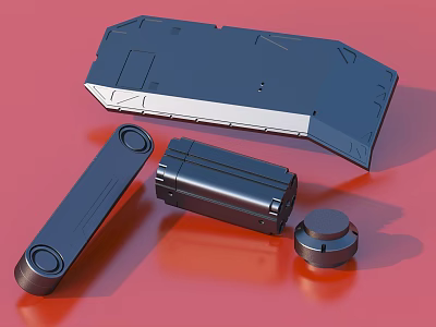 Black Mechanical Components Including Plate Barrel And Knob On Red Background 3d model