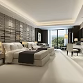 Spacious Modern Hotel Guest Room Interior With Large Bed Sofa And Floor To Ceiling Windows